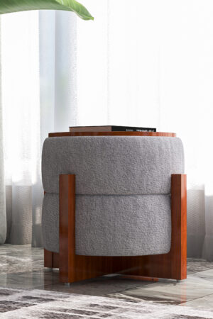Horizontal Eight Ottoman Modern Accent Chair with Wooden Frame, Light Grey Fabric Upholstery, Barrel Design